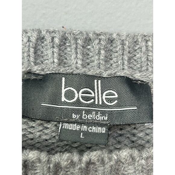 Belle by Belldini pullover sweater Womens Large Button shoulder knit Gray Chunky - Picture 4 of 8